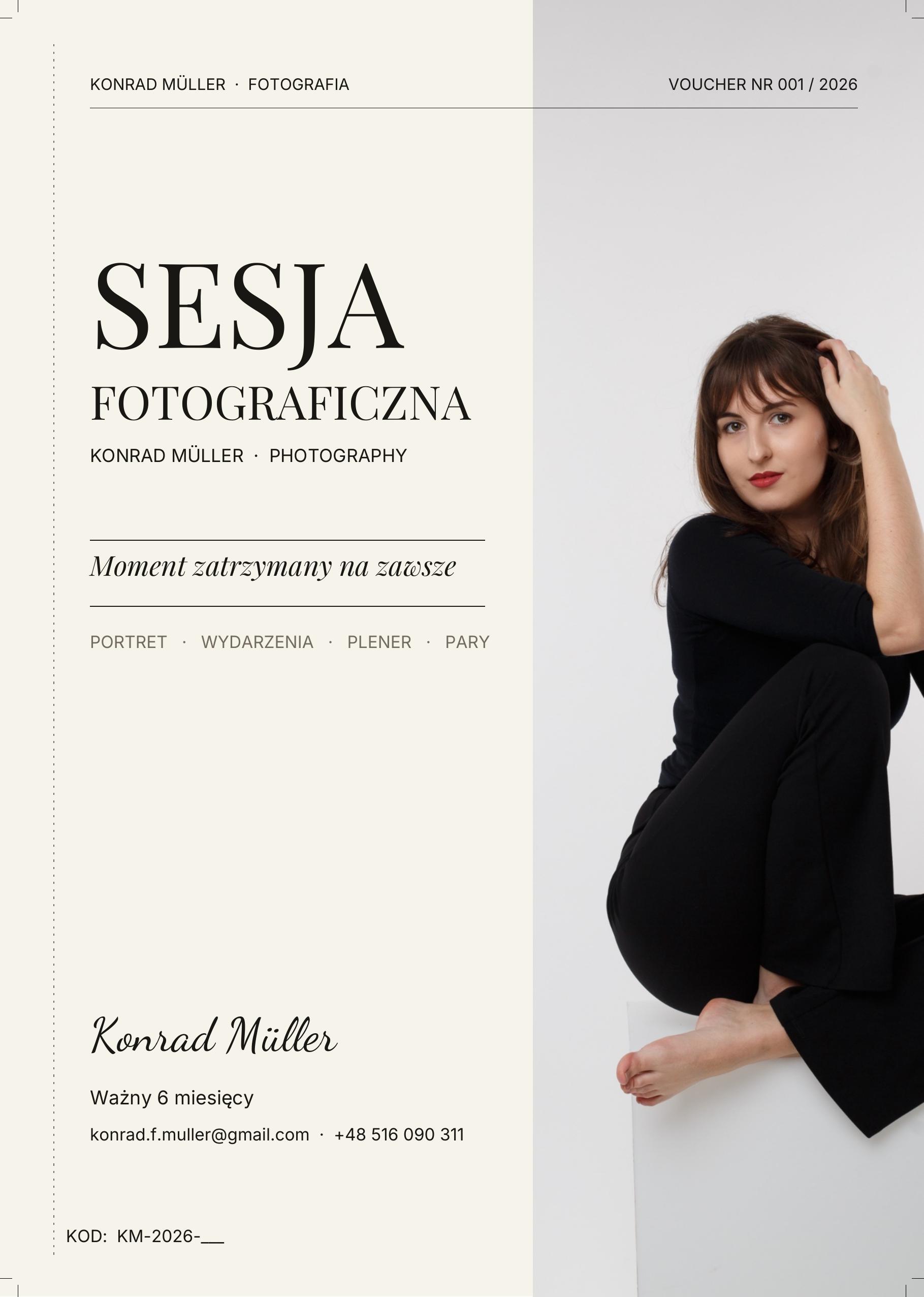 Przykładowy voucher prezentowy Konrad Müller — sesja fotograficzna 600 zł